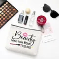 White canvas makeup bag with 'Beauty Comes From Within' print and pink lip design - Style C-Beauty Comes From Within