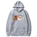 Grey Christmas hoodie with festive milk and cookies print, front view on white background - S / Light Gray
