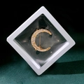 Golden crescent moon brooch with small crystals inside a white clear display case - XZ114-Rhinestone Moon-Boxed