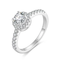 Funkelnder S925 Sterling Silber Tennisring mit rundem Hauptstein und seitlichem Besatz - Klassischer Halo-Pavé-Stil (SR327-P)