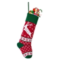Knitted Christmas stocking with white reindeer and snowflake pattern in red and green - Style 10 (White Reindeer)