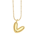 Polished gold initial V balloon pendant necklace with delicate bead chain for women - Letter V