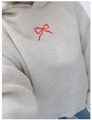 Grey cotton pullover hoodie featuring a red bow embroidery and floral letter pattern - XS / Tops / Red Bow (Gray)