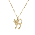 Minimalistische vergulde halsketting met cartoon kat hanger en kristallen details - 2061YH-Gouden zittende kat