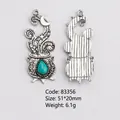 Retro moon and star relief alloy pendant with waterdrop turquoise stone inlay - Witch Cauldron Moon Star