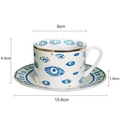 Detailed dimensions of Nordic ceramic eye coffee cup and saucer with gold rim - Evil Eye Cup & Saucer Set