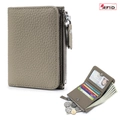 Cartera fina RFID en cuero gris granulado con ranuras para tarjetas y cremallera - Gris elefante