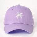 Purple twill cotton baseball cap with white palm tree embroidery in a vintage style - Adjustable / Light Purple