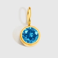 8mm golden stainless steel birthstone charm with blue round gemstone for DIY jewelry - Gold - December Aqua Blue