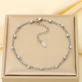 Detail of silver double-layered stainless steel bead chain bracelet with extension link - Silver Style (KB205547-Z)