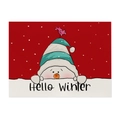 Christmas snowman linen placemat with Hello Winter print and striped hat detail - Hello Winter Snowman