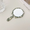Green marble-pattern acetate hand mirror with rose design and round vanity glass finish - Green Marble(B)
