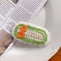 Barrette à cheveux tricotée main avec motif ovale vert, nœud orange et points jaunes - 2-Style Nœud Papillon
