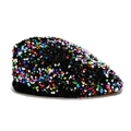 Berretto di velluto nero con paillettes colorate per donna con vista laterale moda - M (56-58cm) / Colorato
