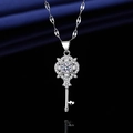 Sparkling silver-plated key pendant necklace with brilliant cubic zirconia inlays - Xl-155 [with Four-leaf Clover Chain]