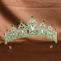 Elegant silver bridal crown with brilliant emerald green rhinestones for weddings - Apple Green