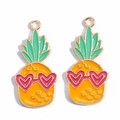Detail of yellow pineapple enamel charms with green leaves and pink heart sunglasses - Heart Pineapple