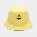 Cappello a secchiello in cotone giallo acceso con ricamo floreale e foglie verdi - M (56-58cm) / Giallo