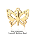 Golden butterfly pendant in stainless steel for DIY jewelry, size 13x16mm, front view - Butterfly / Gold