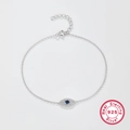 925 Sterling Silber Armband mit blauem Auge-Motiv und verstellbarer Gliederkette - Einheitsgröße / Böses Auge Armband-Silber