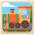 3D wooden cartoon steam train puzzle for toddlers featuring bright orange and yellow pieces - Train