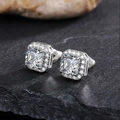Elegant square silver stud earrings featuring a halo of sparkling white cubic zirconia - Small Square / White