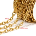 18k gold plated stainless steel curb chain 10mm length 2.5mm wire DIY jewelry finding - Gold (2.5mm Wire 10mm Wide 3:1 Threaded Cross Chain)