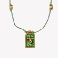 18K vergulde ketting met groen emaille kruis en biddende handen aan een gekleurd koord - Kruis Biddende Handen Tarotkaart / Groen (Goud Groen)