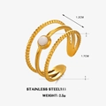 18K gold stainless steel triple-layer wavy ring with round white turquoise inlay - White Stone Ring