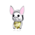Ciondolo bulldog francese in argento con orecchie rosa e gemma a cuore gialla - Stile Bulldog Francese (CYT106)