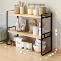 Black metal 2-tier kitchen counter rack with wood shelf, size 50.7x36x20cm storage unit - 50cm 2-Tier Black Frame + Natural Wood