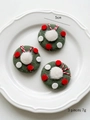 Three-piece set of 5cm handmade felt Christmas wreaths with red and white pom-poms - Flower Garland / Set of 3 / Green