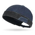 Berretto docker in tela blu navy lavata con patch invecchiata e cinturino regolabile - Regolabile / Blu navy