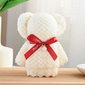 White coral fleece bear towel with red Just for you ribbon and pearl charm on wood tray - 30*30cm / Pearl Bear White (Red Ribbon)