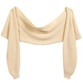 Detail of beige knit shawl scarf with sleeves featuring soft texture and vertical ribbing - Beige
