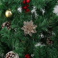 Christmas gold glitter flower with pine cones and red berries on a green branch - Champagne