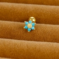 Bohemian flower cartilage stud with turquoise stones and a gold screw back post - Six-Petal Flower / Gold / Sky Blue