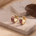 Créoles dorées en acier inoxydable avec double rangée de cristaux roses et fermoir - Acier inoxydable/Zircone / Or avec Zircone Rose