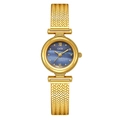 Elegant gold quartz watch for women with a blue mother-of-pearl dial and woven metal strap - Gold Case Blue Dial