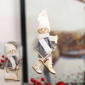 Wooden skiing doll Christmas ornament with white knitted hat and scarf in cylindrical box - White Hat Gray Clothes Skiing Doll (K-TS07)