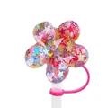 Sparkling floral straw topper with colorful sequins and rose red silicone ring - Colorful Star Flower