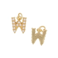 Golden letter W necklace pendant with inlaid white pearls and smooth metallic back finish - Letter W