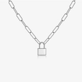 Collier chaîne à trombones en argent S925 de style punk avec pendentif cadenas carré - Argent 925 / Argenté