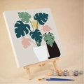 DIY paint by numbers kit featuring cat and monstera leaf with 12 colors and wooden easel - AVN92 Cat and Monstera