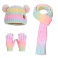 Set de invierno para niños con gorro, bufanda y guantes en punto arcoíris - Macarrón (Set de 3 piezas)