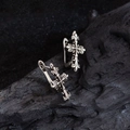 Orecchini a cerchio croce gotica vintage in argento antico per donne con design metallico - EH0277-Croce Intagliata Retrò