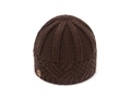 Deep brown vintage knit beanie featuring thick diamond pattern and leather patch - Coffee