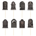 8er Set Halloween Grabstein Kuchendekoration mit RIP Gravur und Steintextur Design - Grabstein-Form-Set (Y-00121) / Grau