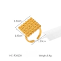 Detail of 18K gold stainless steel heart bead ring showing precise measurements and 6.4g weight - Beaded Square Matrix Style (HC-R30100)
