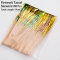 Pack of 100 colorful foil firework tassel picks, 19cm wood sticks for party decor - Tassel Firework Picks